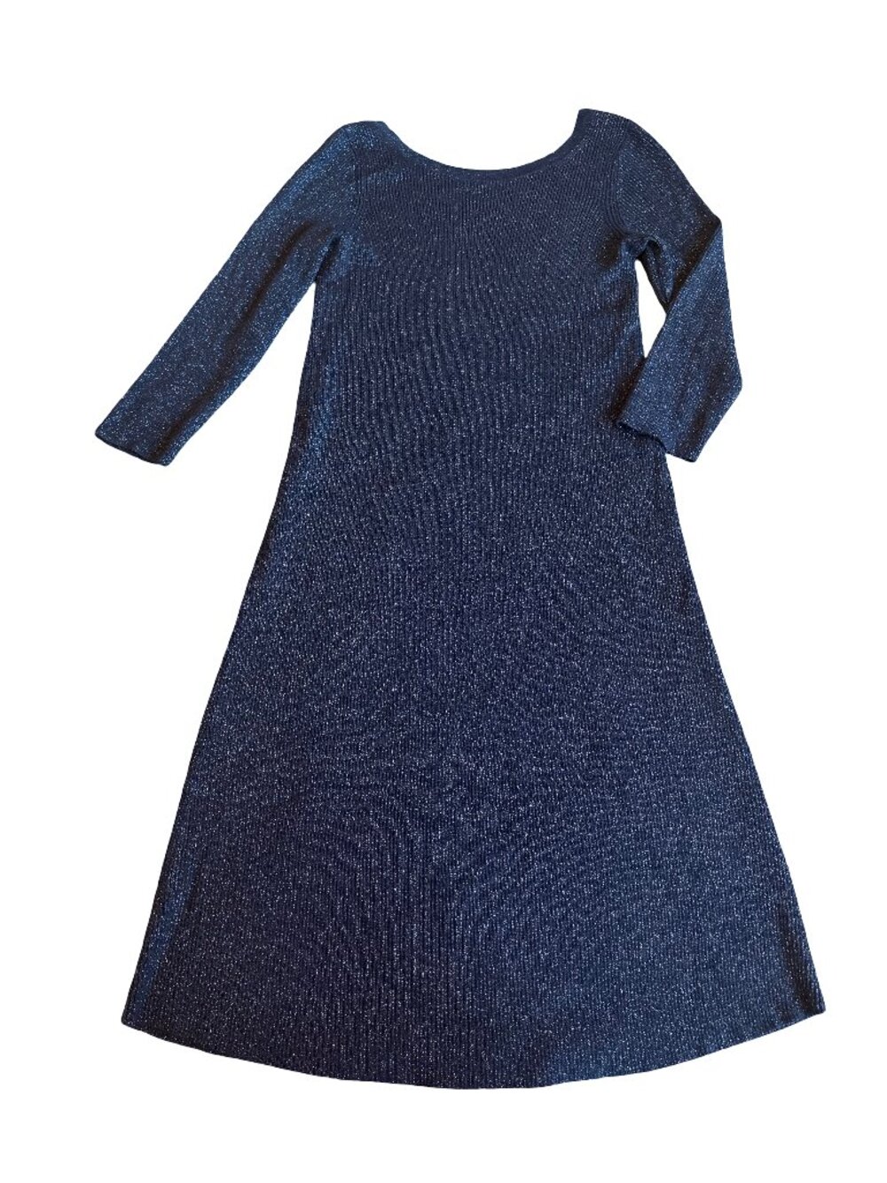 Anthropologie Navy Sweater Dress Stretch Glitter Ribbed Party Night Out Sz Large
